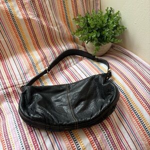 Y2K Black Leather Shoulder Bag – Slouchy Soft Grain – LC Label